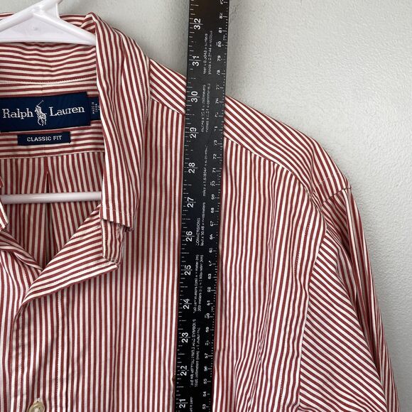 Ralph Lauren Dress Shirt Mens Large Striped Classic Fit Button Down Flesh Pony - Picture 6 of 10